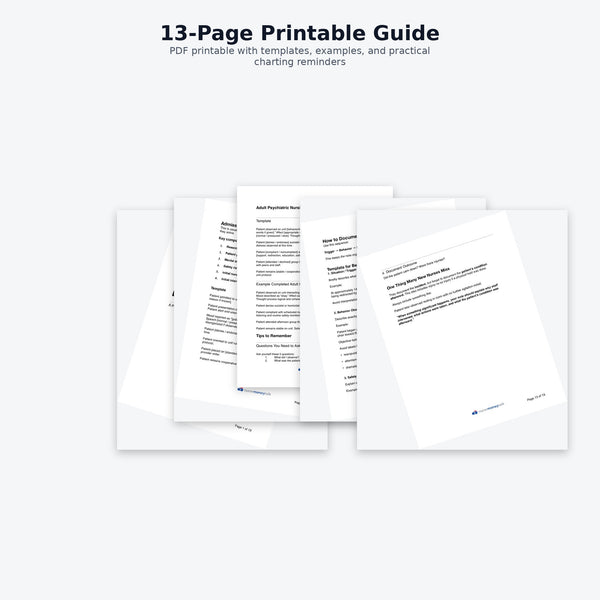 Multiple pages of psych nursing documentation printable displayed in a fan layout