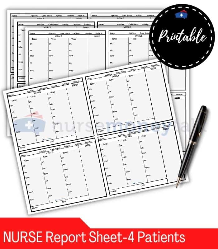 PCT / CNA Report Sheet For 4 Patients (Landscape) for Free Printable Cna Report Sheets