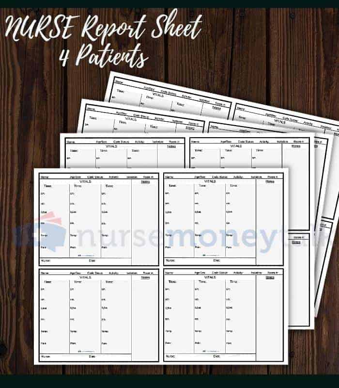 PCT / CNA Report Sheet For 4 Patients (Landscape) for Free Printable Cna Report Sheets